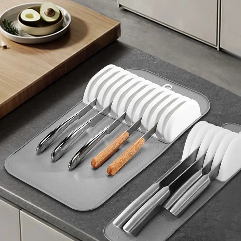 Non-Slip Knife Drawer Organizer Mat – 5 & 11 Slot Holder Knife Drawer Organizer Axl