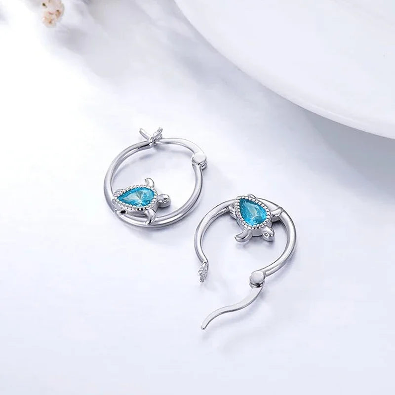 Huitan Turtle Blue CZ Hoop Earrings – Cute Women's Fashion Hoop Earrings Axl