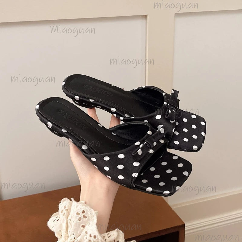 Women's Polka Dot Flat Sandals – Open Toe Summer Slides Women's Flat Sandals Axl
