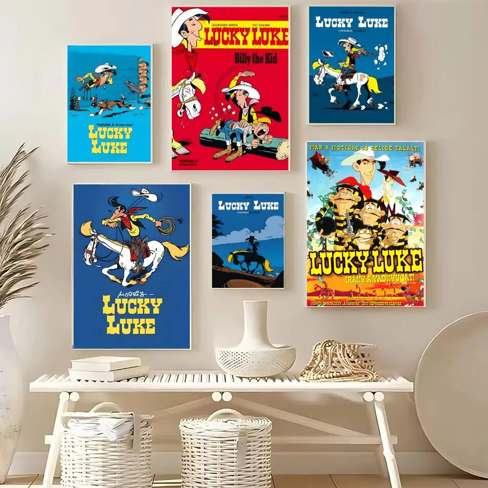 Lucky Luke Cartoon HD Poster – Self-Adhesive Waterproof Wall Art Wall Art Poster Axl