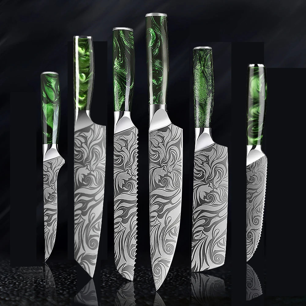 Damascus Pattern Kitchen Knife Set – Sharp Stainless Steel Kitchen Knife Set Axl