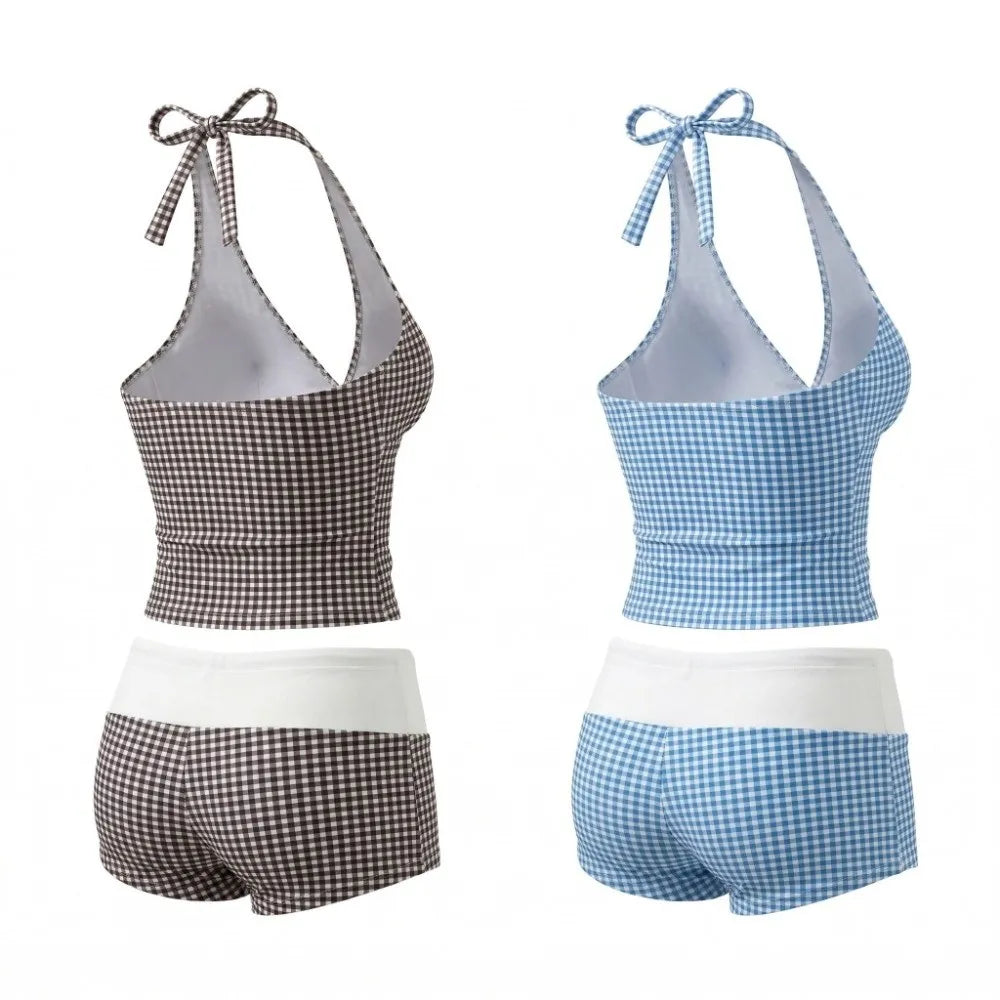 Y2K Halter Neck Plaid Bikini Set – 2-Piece Slim Swimsuit Bikini Swimsuit Set Axl