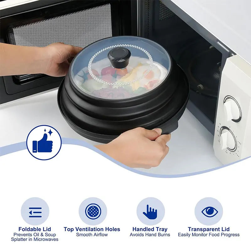 Collapsible Silicone Microwave Splatter Cover with Tray | BPA-Free Microwave Splatter Cover Axl