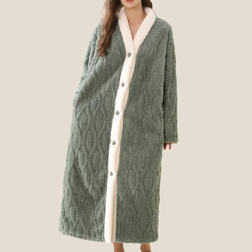 Women's Flannel Robe – Soft V-Neck Button Long Nightgown Women's Flannel Robe Axl green M