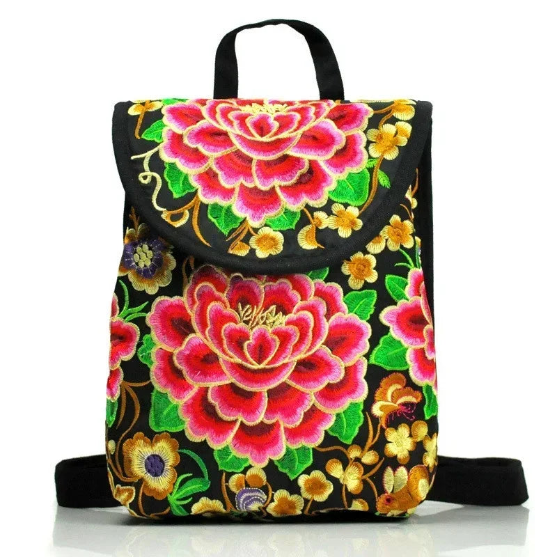 Women's Embroidered Mini Canvas Backpack – Chinese Ethnic Style Embroidered Mini Backpack Axl A