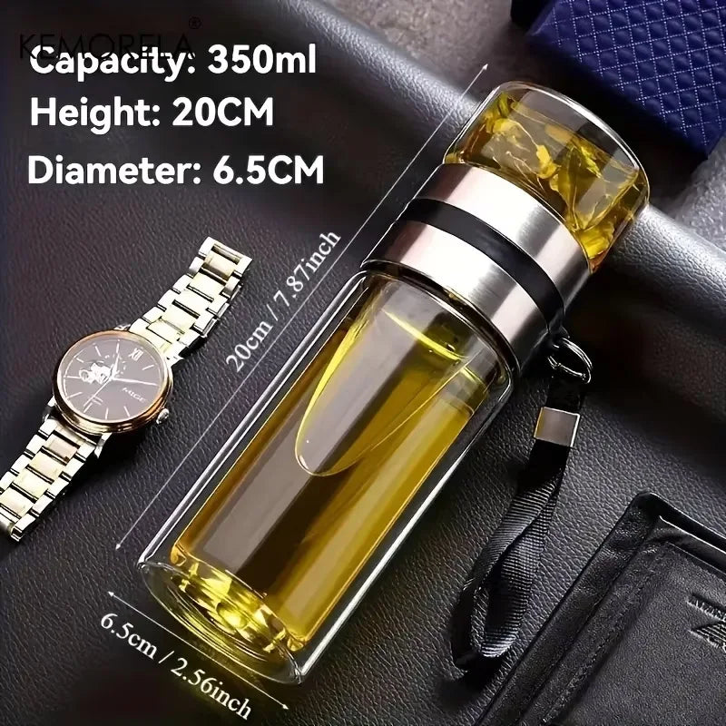 KEMORELA Glass Tea Infuser Bottle – Double Wall Travel Mug Tea Infuser Bottle Axl 350ML 350-500ml