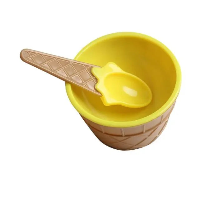 Kids Ice Cream Cone Bowl & Spoon Set – Fun Dessert Gift Dessert Bowl Set Axl Yellow