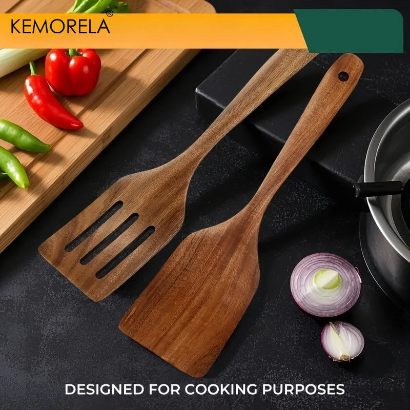 KEMORELA 2-Pc Wooden Cooking Spatula Set – Nonstick Safe Wooden Spatula Set Axl