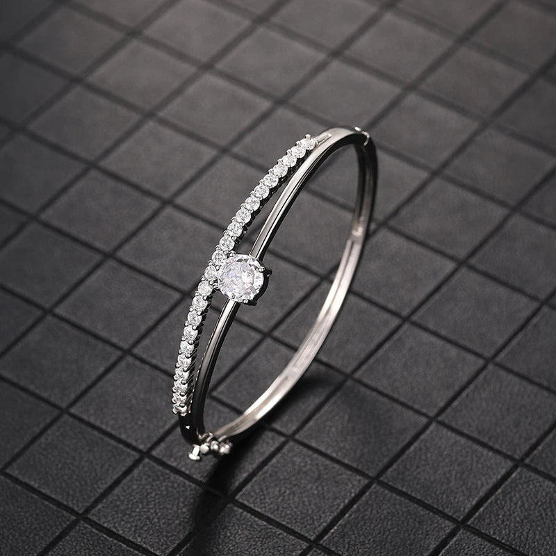 Huitan Cubic Zirconia Bangle Bracelet – Silver & Gold Women Bangle Bracelet Axl
