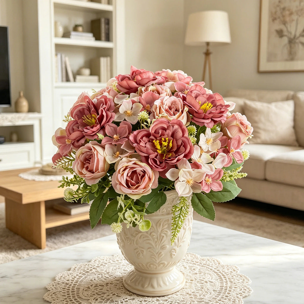 Artificial Silk Peony & Hydrangea Bouquet | Wedding & Home Decor Artificial Flower Bouquet Axl