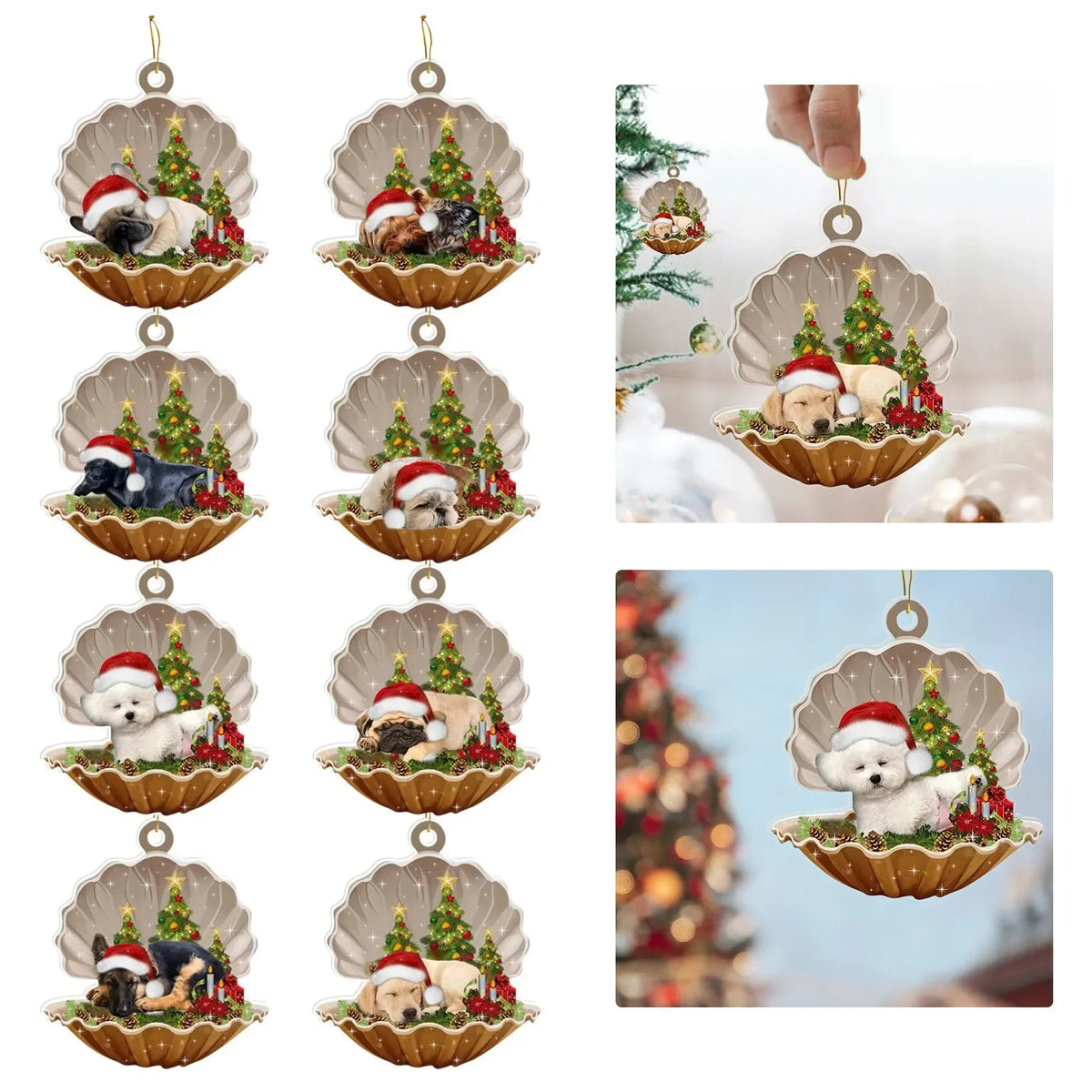 Christmas Puppy Dog Shell Hanging Ornament | Xmas Tree Pendant Christmas Tree Ornament Axl