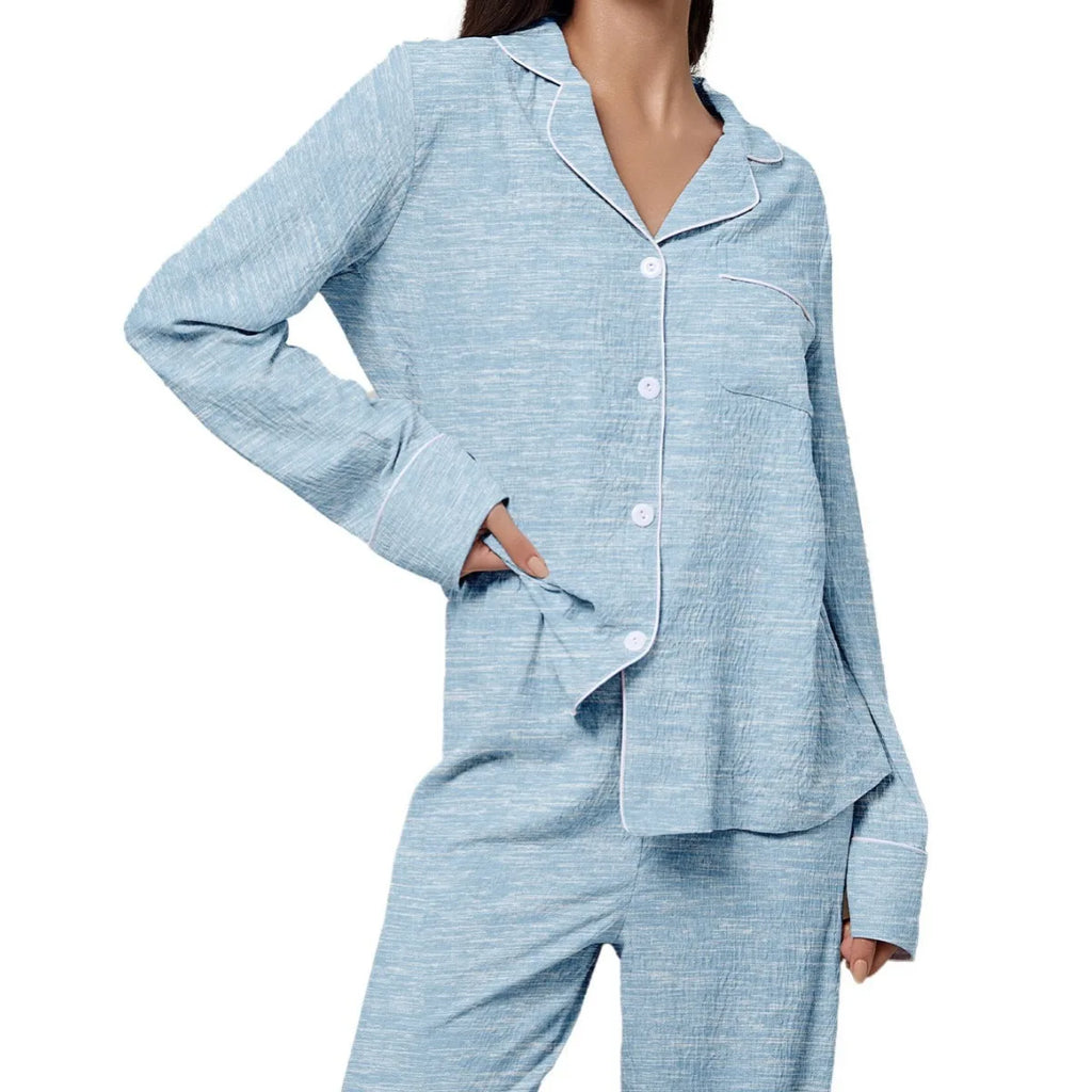 Women's Lapel Pajama Set – 2-Piece Long Sleeve Loungewear Women's Pajama Set Axl