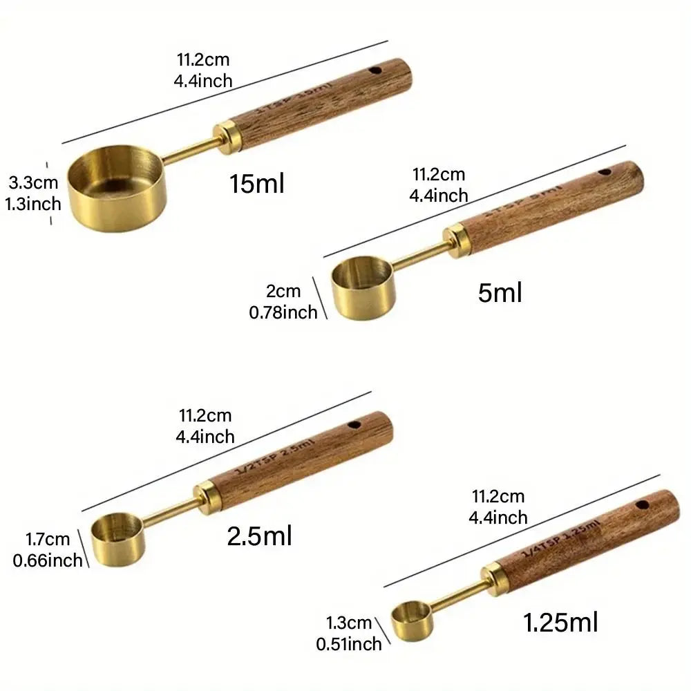 Wooden Handle Stainless Steel Measuring Cups & Spoons Set Measuring Cups & Spoons Axl