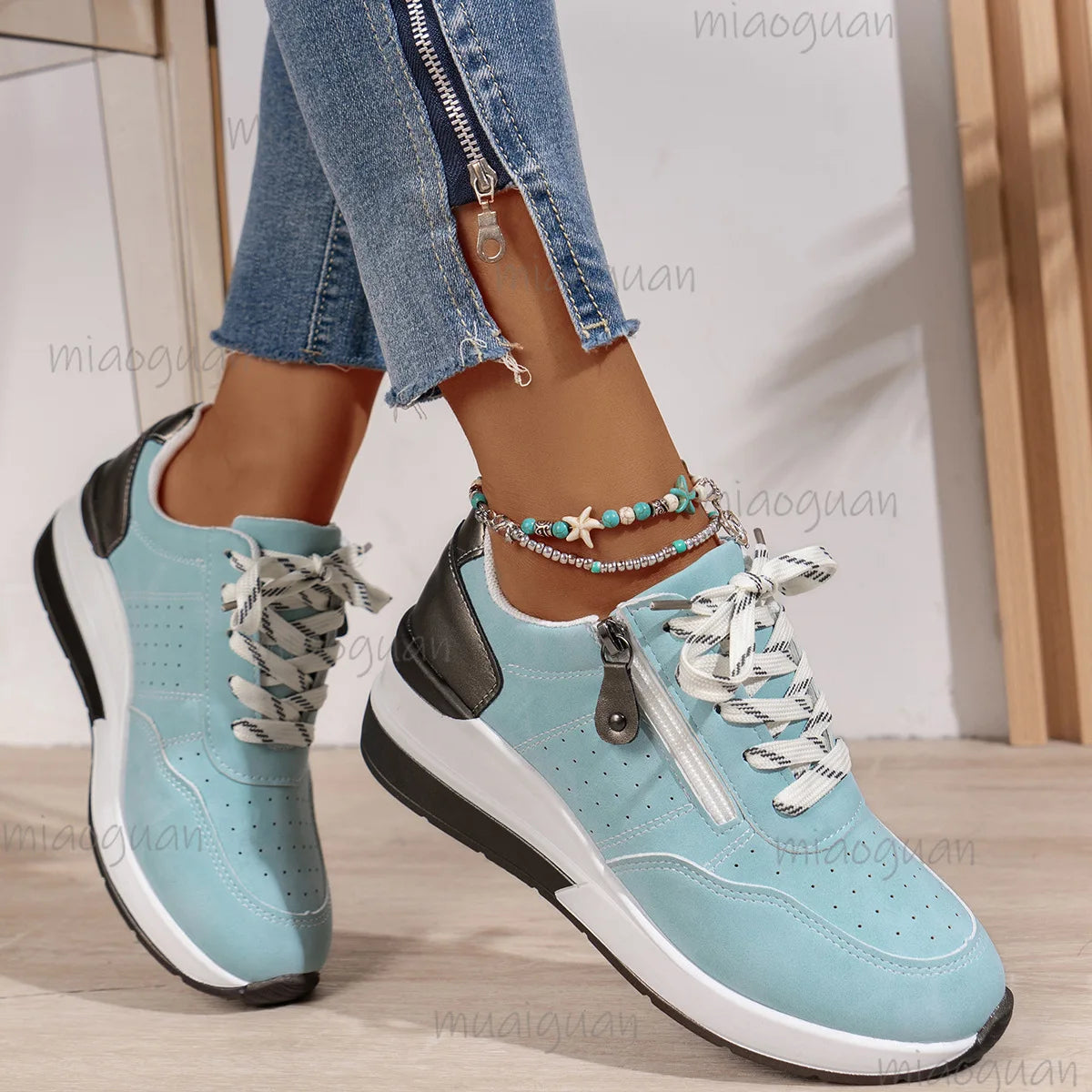Women's Platform Wedge Sneakers – Breathable Lace-Up Casual Shoes Platform Wedge Sneakers Axl