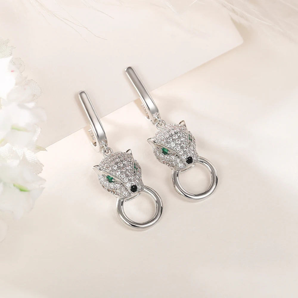 Huitan Leopard Green Eyes CZ Drop Earrings – Hip Hop Rock Drop Earrings Axl