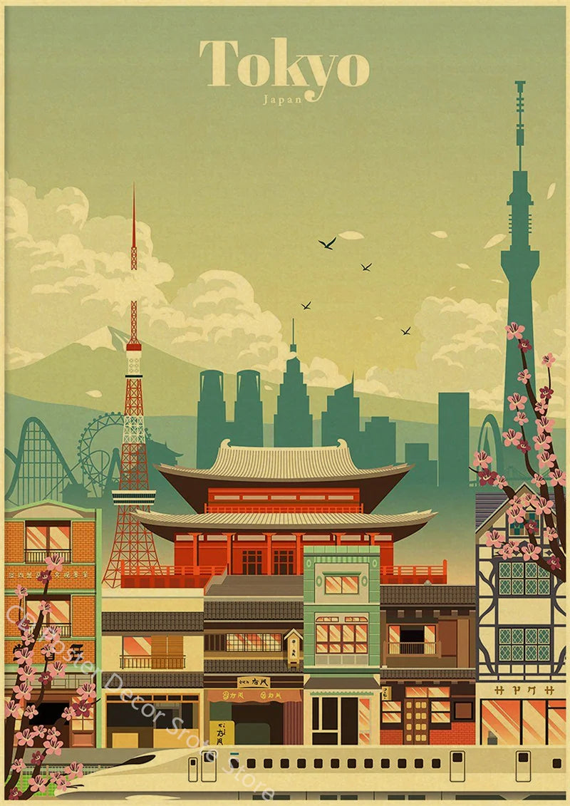 World Cities Retro Travel Poster – Rome Paris Sydney Dubai Art Travel Wall Poster Axl 15 A3 16.5x11.8inch