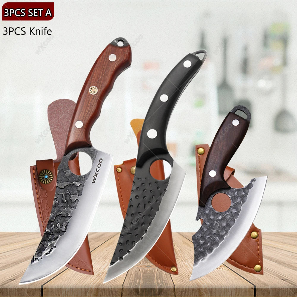 WXCOO Hand Forged Stainless Steel Boning & Chef Knife Kitchen Chef Knife Axl 3PCS A