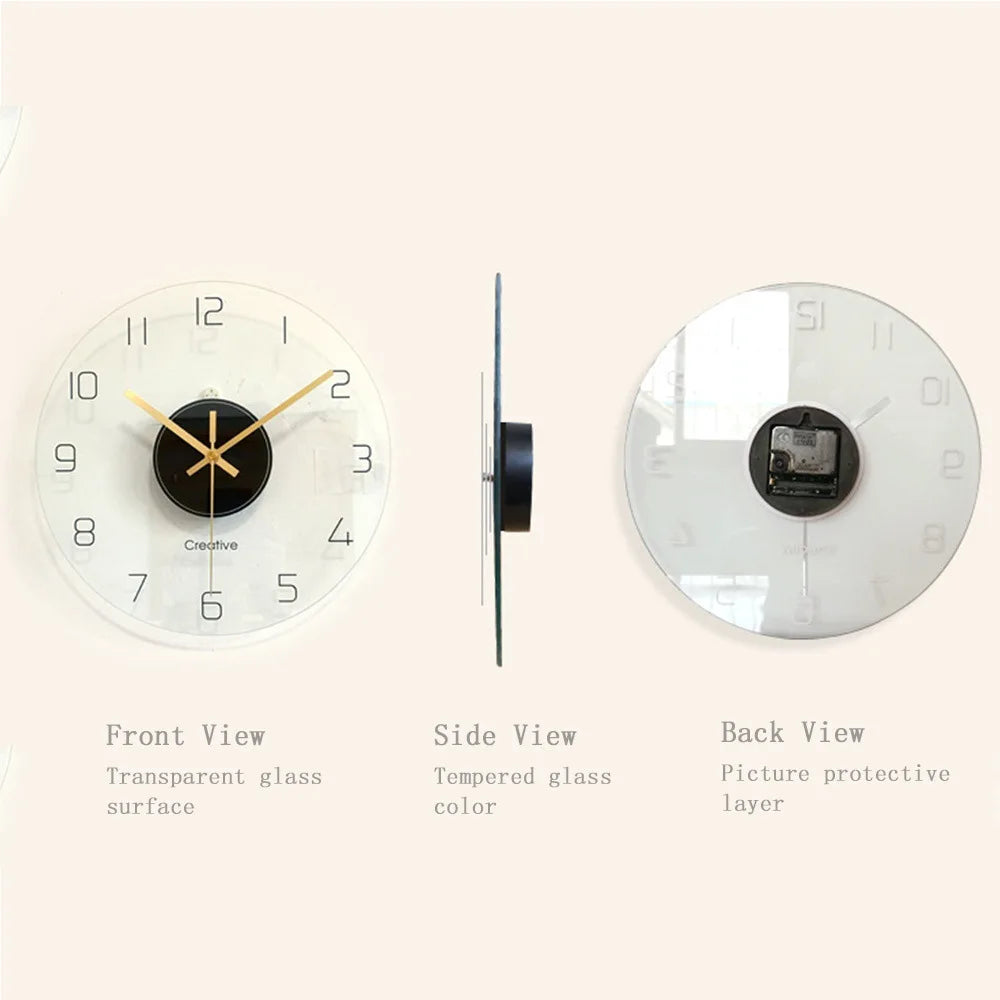 Nordic Glass Wall Clock – Silent Quartz 30cm Transparent Modern Wall Clock Axl