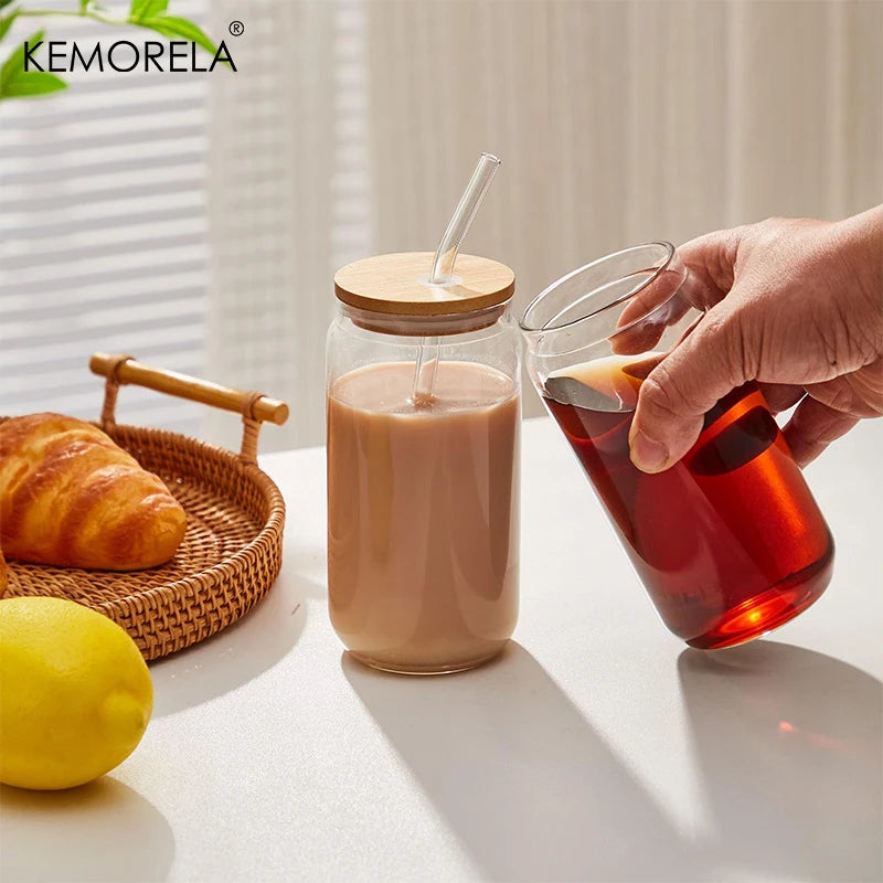 Beer Can Glass Tumbler Set 400ml – Bamboo Lid & Straw Brush Glass Tumbler Set Axl