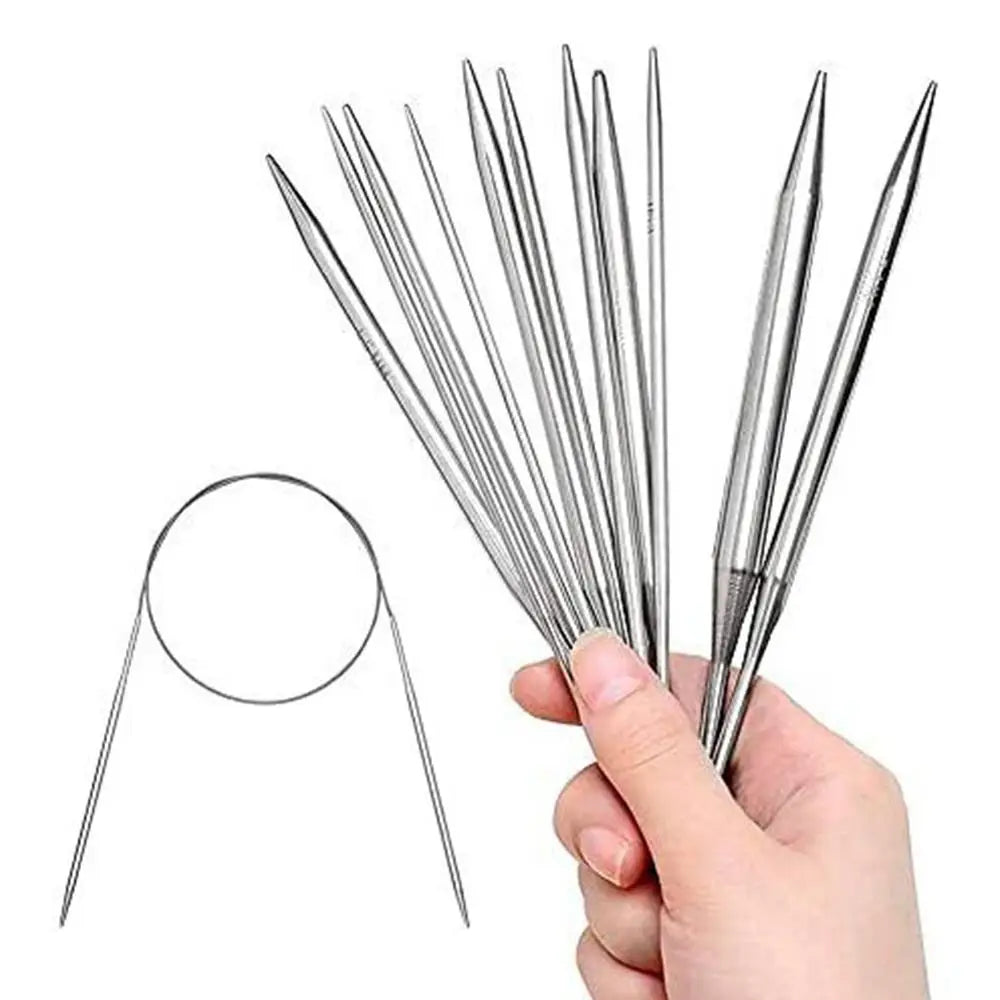 11-Pc Stainless Steel Circular Knitting Needles Set with Bag Circular Knitting Needles Axl