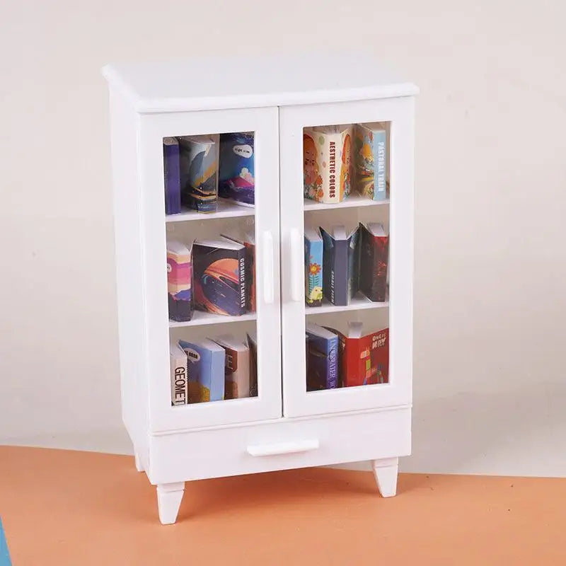 Miniature Dollhouse Cabinet Set with 20 Books | 1:6 & 1:12 Scale Dollhouse Furniture Set Axl