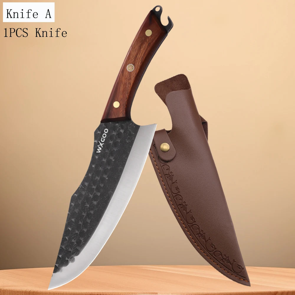 WXCOO High Carbon Forged Meat Cleaver & Chef Knife Set Kitchen Knife Set Axl Knife A