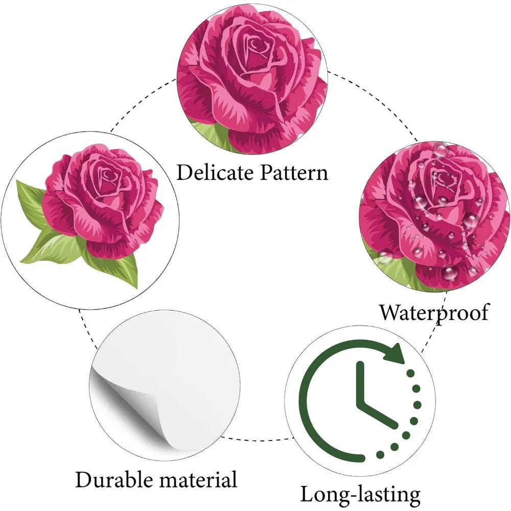 128 PCS Rose Stickers – Waterproof Self-Adhesive Decals 8 Sheets Decorative Stickers Axl