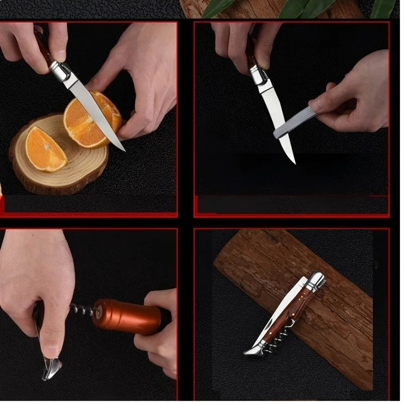 Laguiole Style Wine Corkscrew – Wood Handle Waiter's Knife Wine Corkscrew Axl