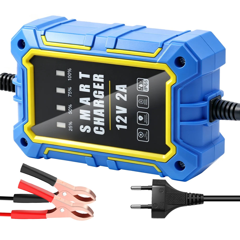 12V Intelligent Auto Car Battery Charger – LCD Smart Pulse Battery Charger Axl Blue EU