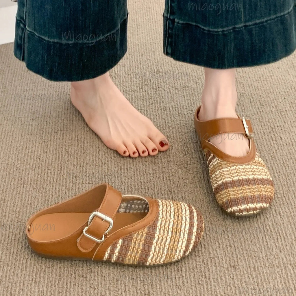 Women's Woven Closed-Toe Platform Sandals with Buckle Straps Platform Sandals Axl