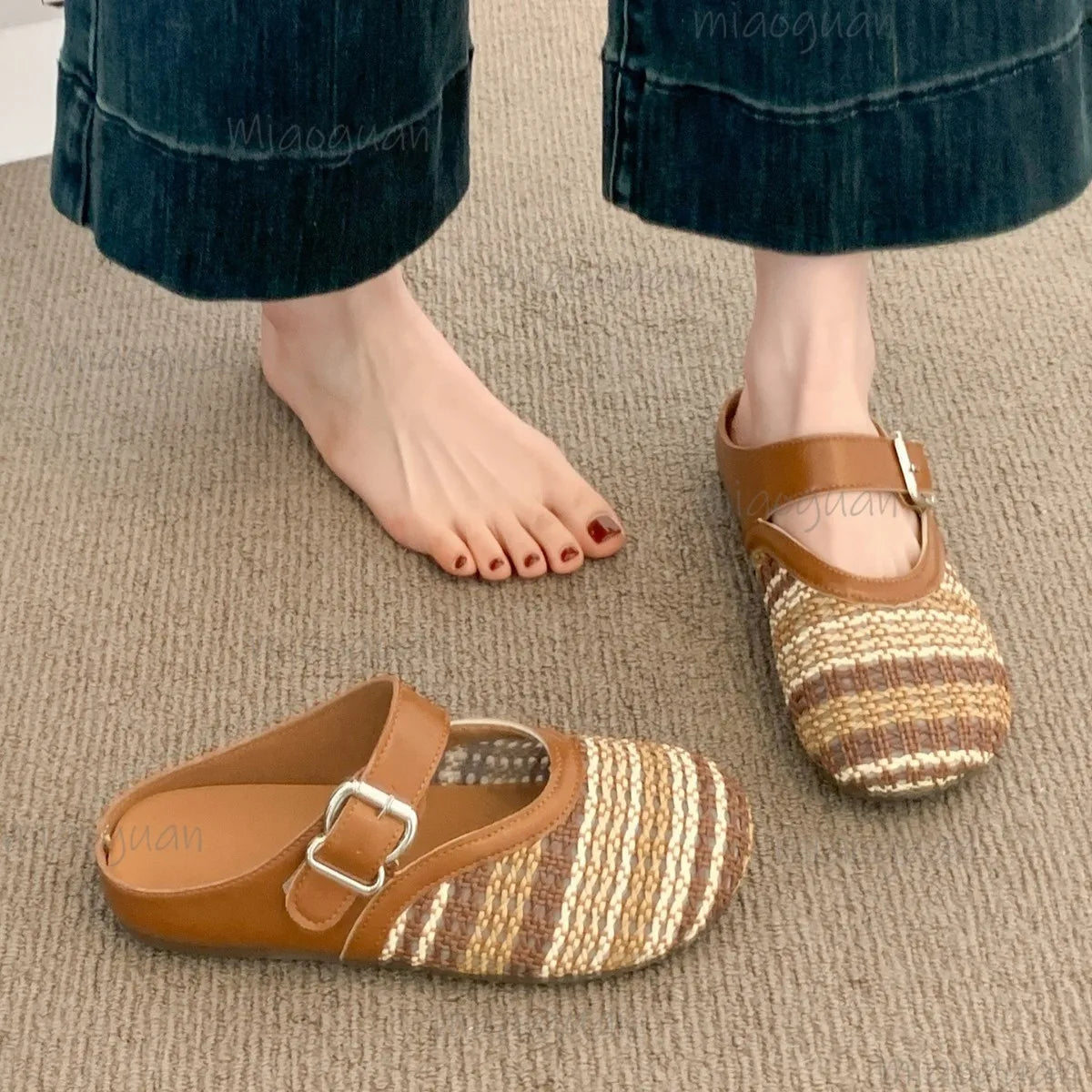 Women's Woven Closed-Toe Platform Sandals with Buckle Straps Platform Sandals Axl