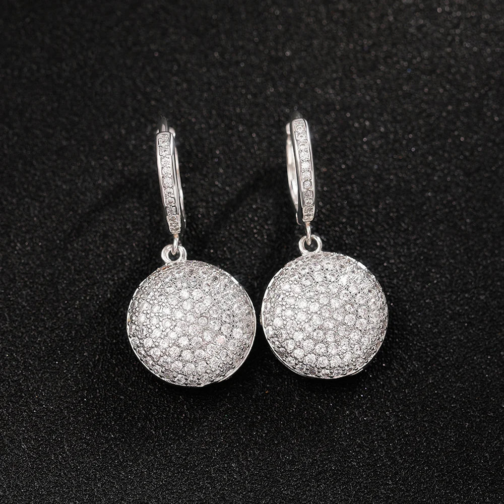 Huitan Silver CZ Round Dangle Earrings for Women | Drop Earrings Drop Dangle Earrings Axl
