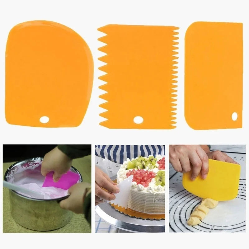 3-Piece Silicone Cake Scraper Set – Dough Cutter & Spatula Baking Scraper Set Axl