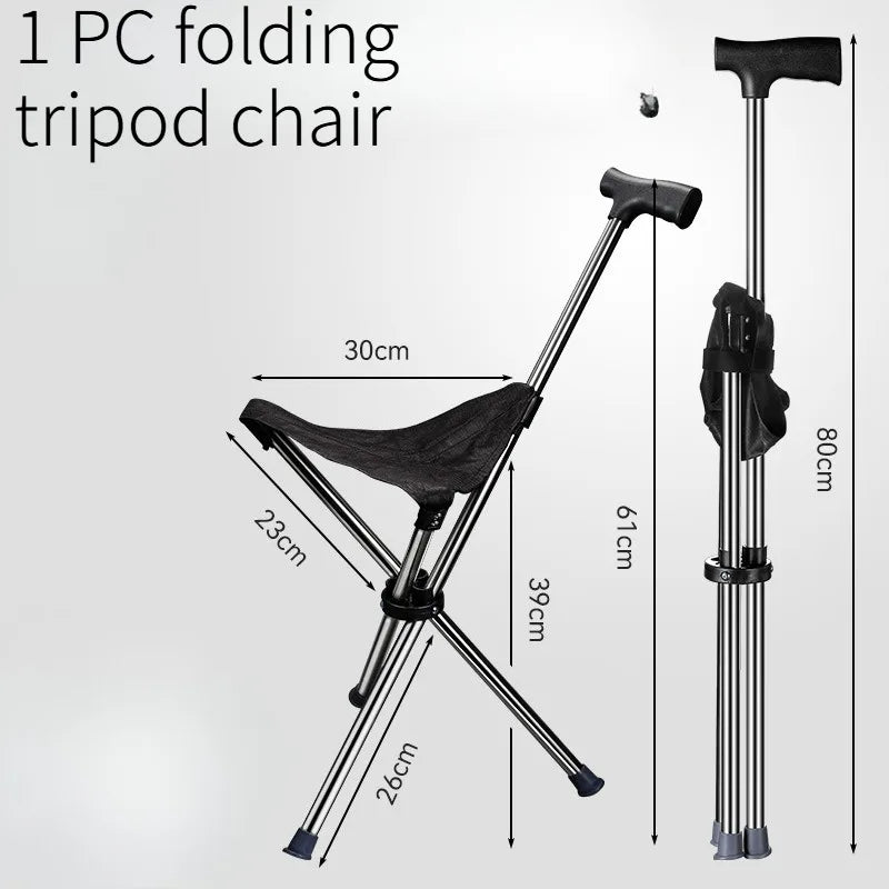 Foldable Cane Chair – Portable Walking Stick Stool | Non-Slip Foldable Cane Stool Axl black