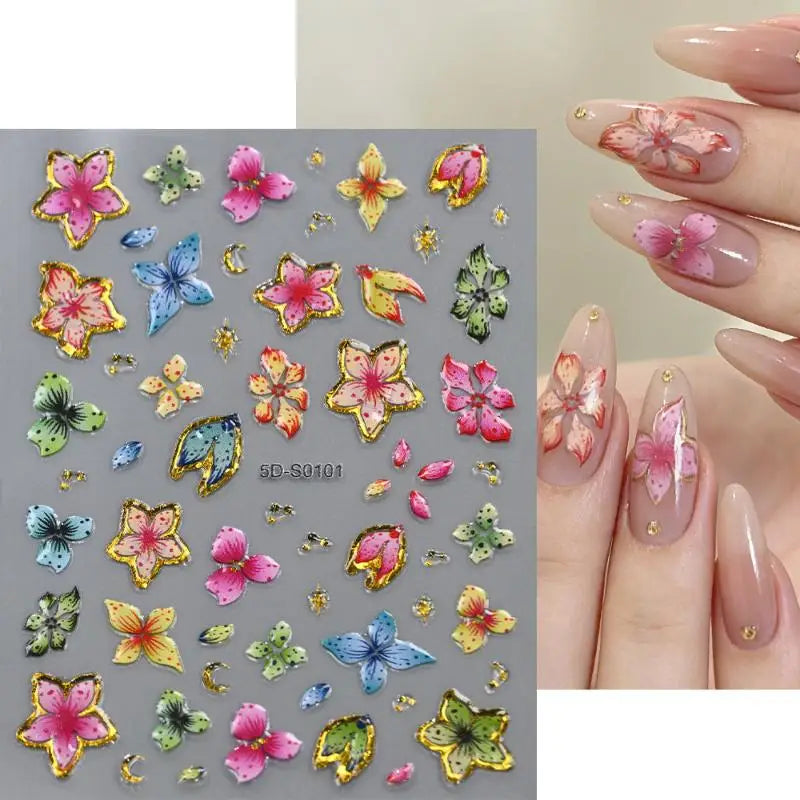 5D Floral Nail Stickers – Bronzing Blossom Petal Appliques DIY Nail Art Stickers Axl