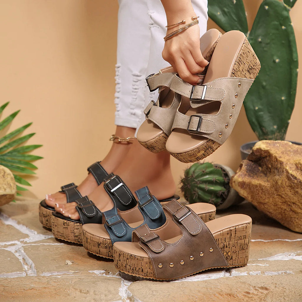 HAJINK Women's Wedge Sandals – Slip-On Breathable Beach Heels Wedge Sandals Axl