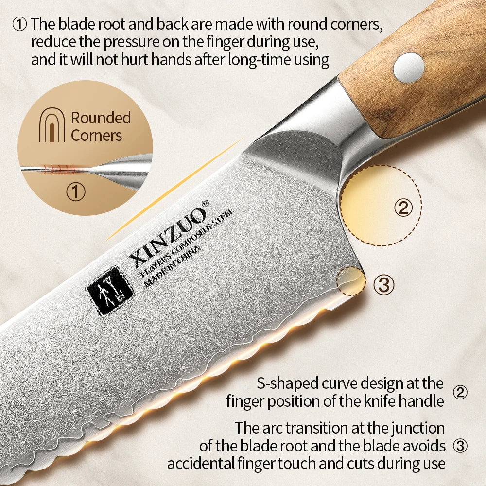 XINZUO 8-Inch Composite Steel Frozen Food Knife – Olive Wood Frozen Food Knife Axl