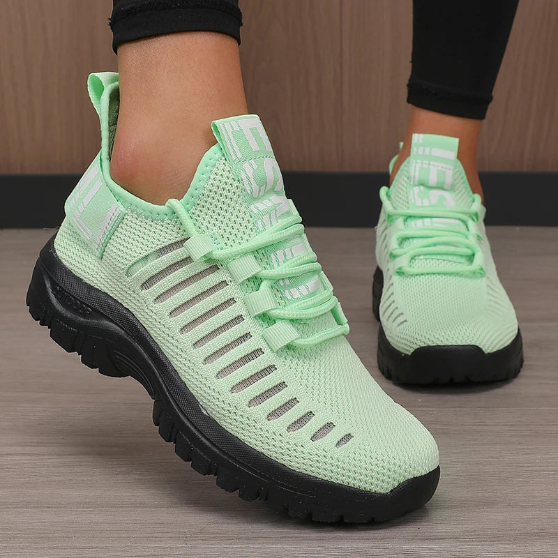 Women's Breathable Mesh Lace-Up Flat Shoes | Anti-Slip Walking Women's Flat Shoes Axl