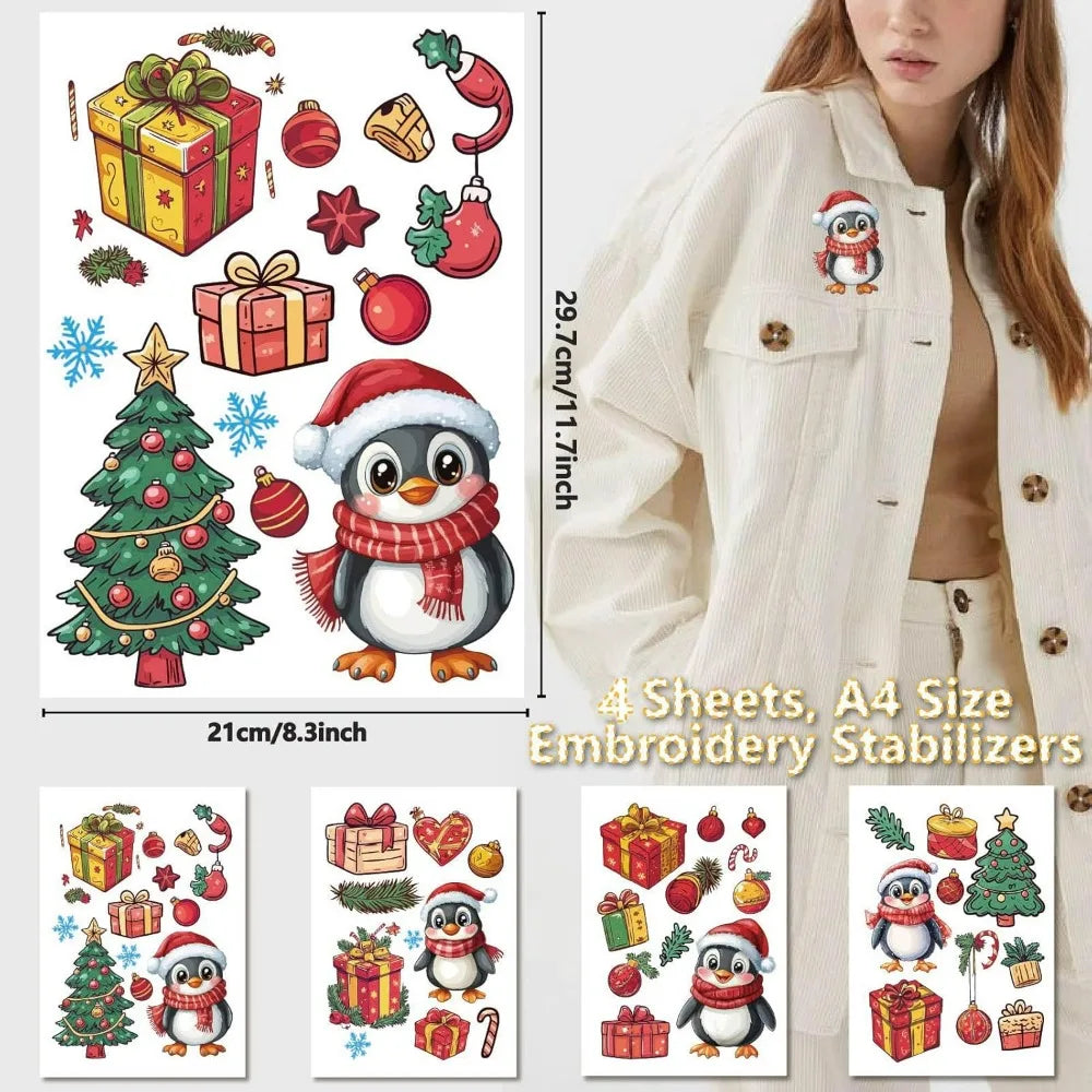 Christmas Water-Soluble Embroidery Stick & Stitch Patterns – 42 Pcs Embroidery Transfer Patterns Axl