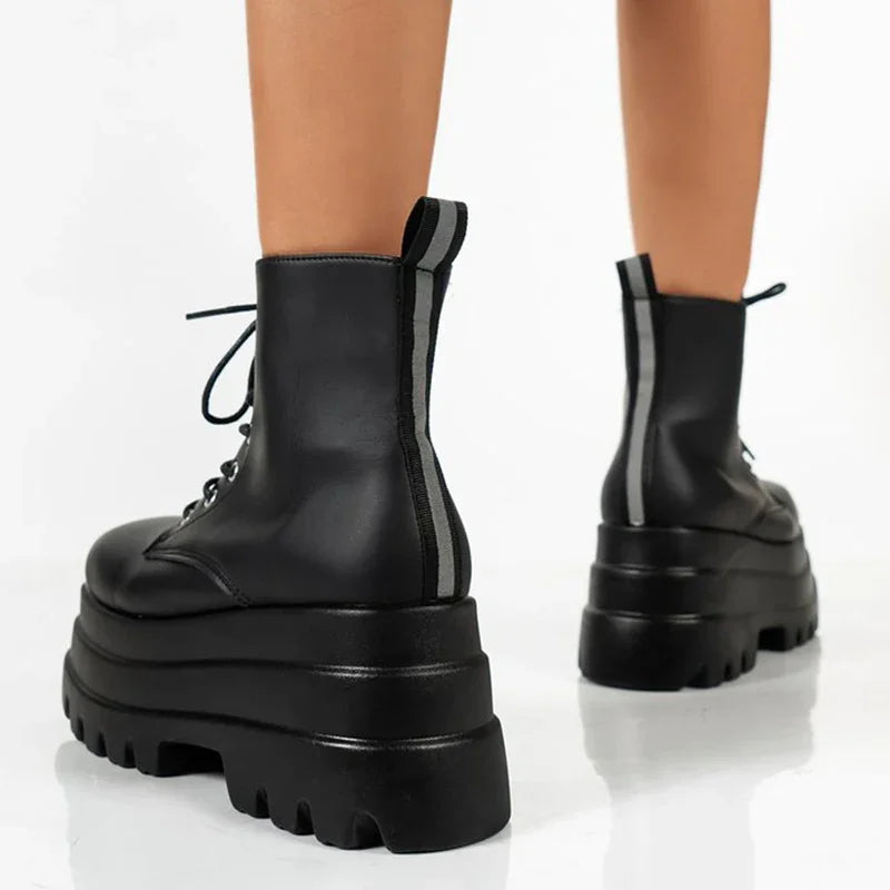 Women's Gothic Platform Combat Ankle Boots | Punk Chunky Style Platform Ankle Boots Axl