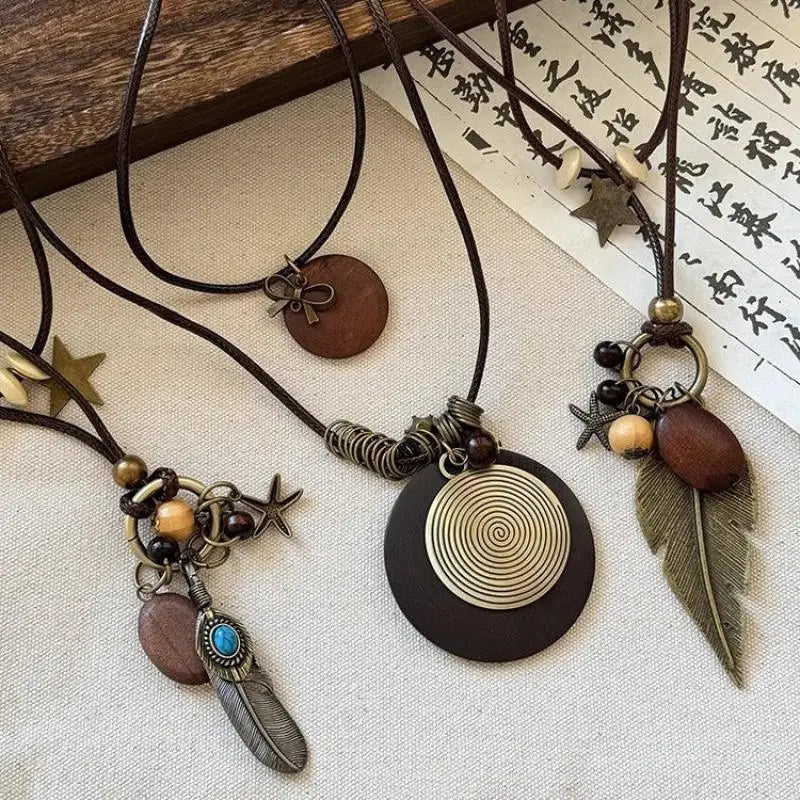Vintage Boho Layered Metal Necklace – Antique Long Chain Pendant Boho Chain Necklace Axl