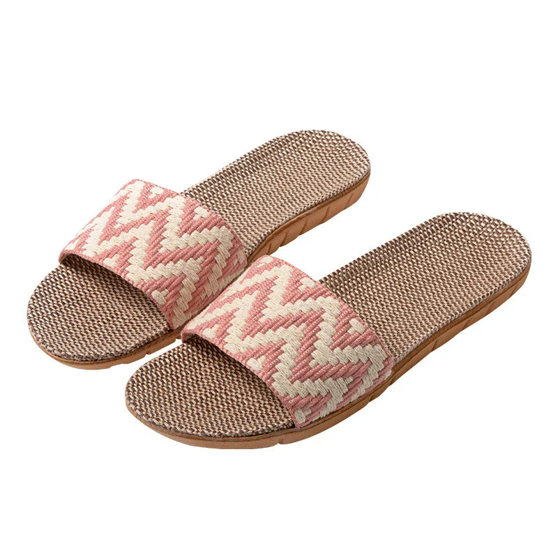 Women's Linen Indoor Slippers – Anti-Slip Thick Sole House Slides Indoor House Slippers Axl