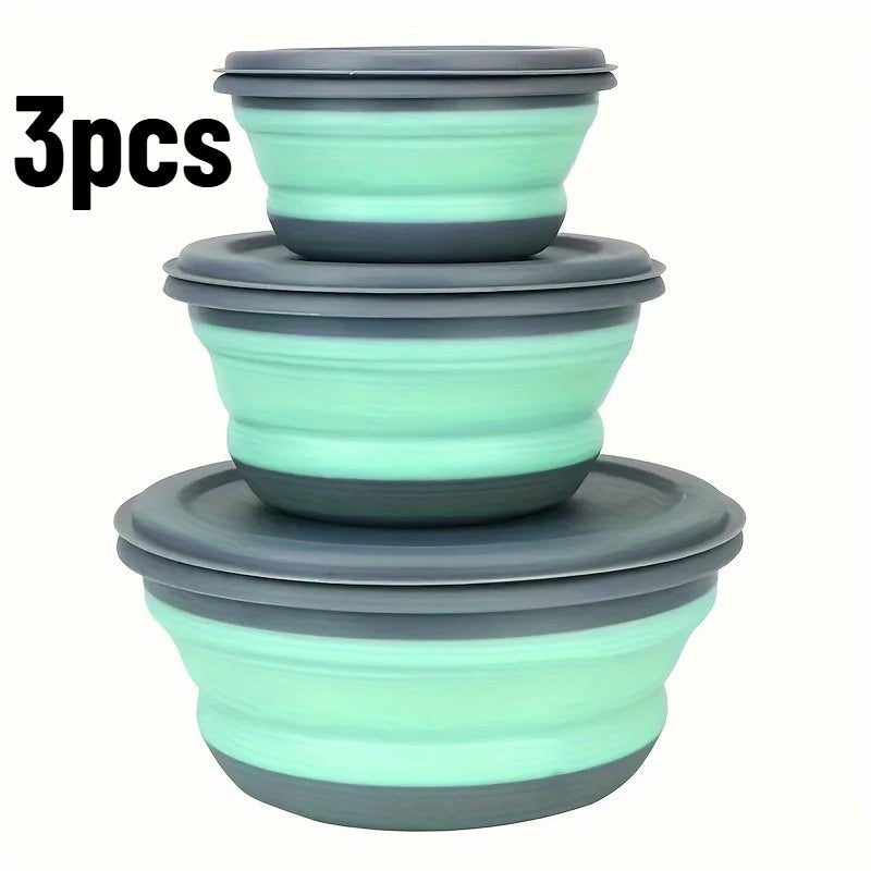 3-Piece Portable Bowl Set – Kitchen, Travel & Camping Portable Bowl Set Axl Green 1set