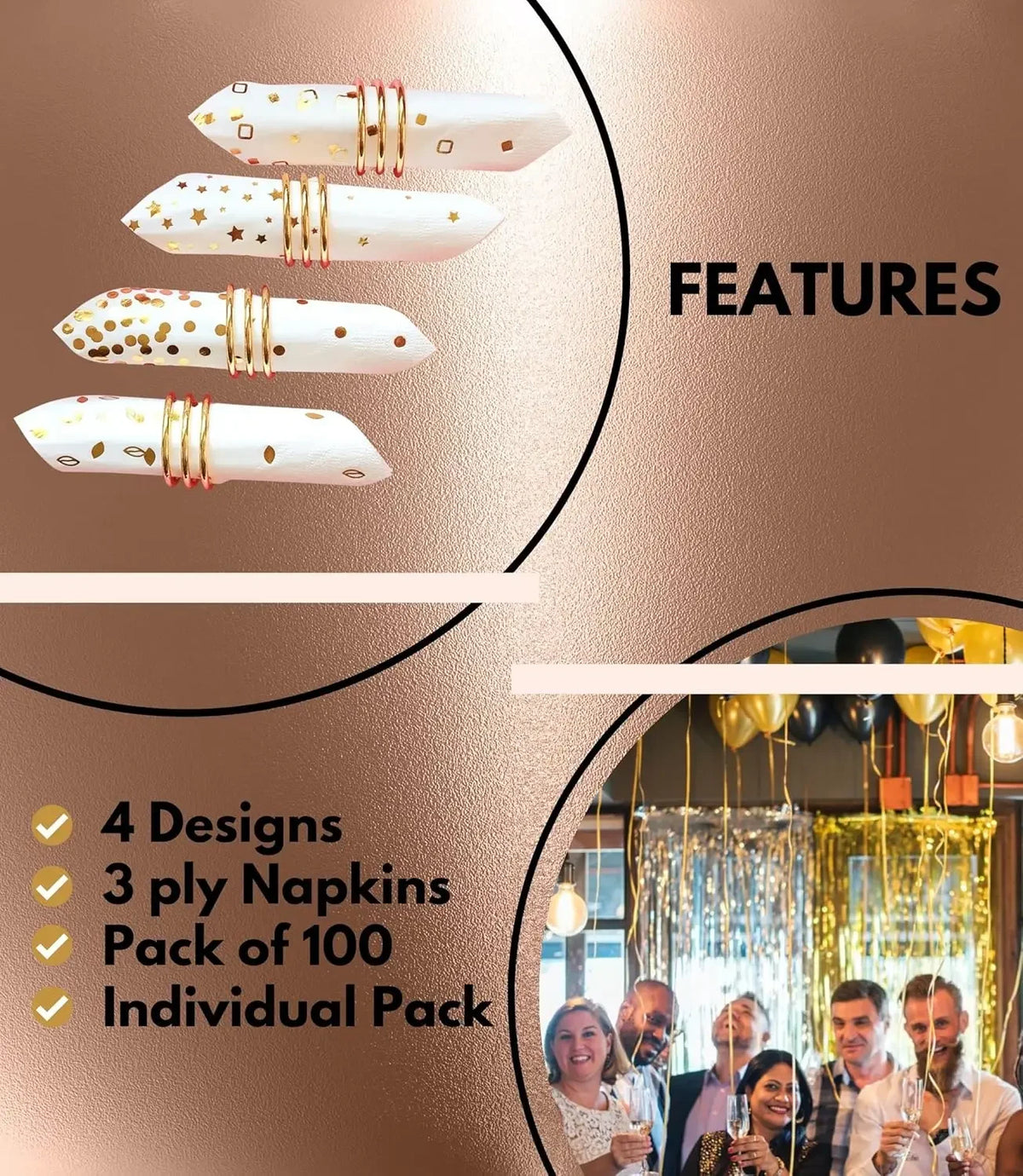 100-Pack 3-Ply Cocktail Napkins 5x5" – Wedding & Party Napkins Disposable Paper Napkins Axl