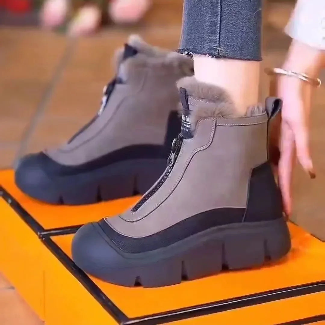 Women's Velvet Platform Snow Boots – Warm Winter Zip Ankle Boot Women's Snow Boots Axl grey 40