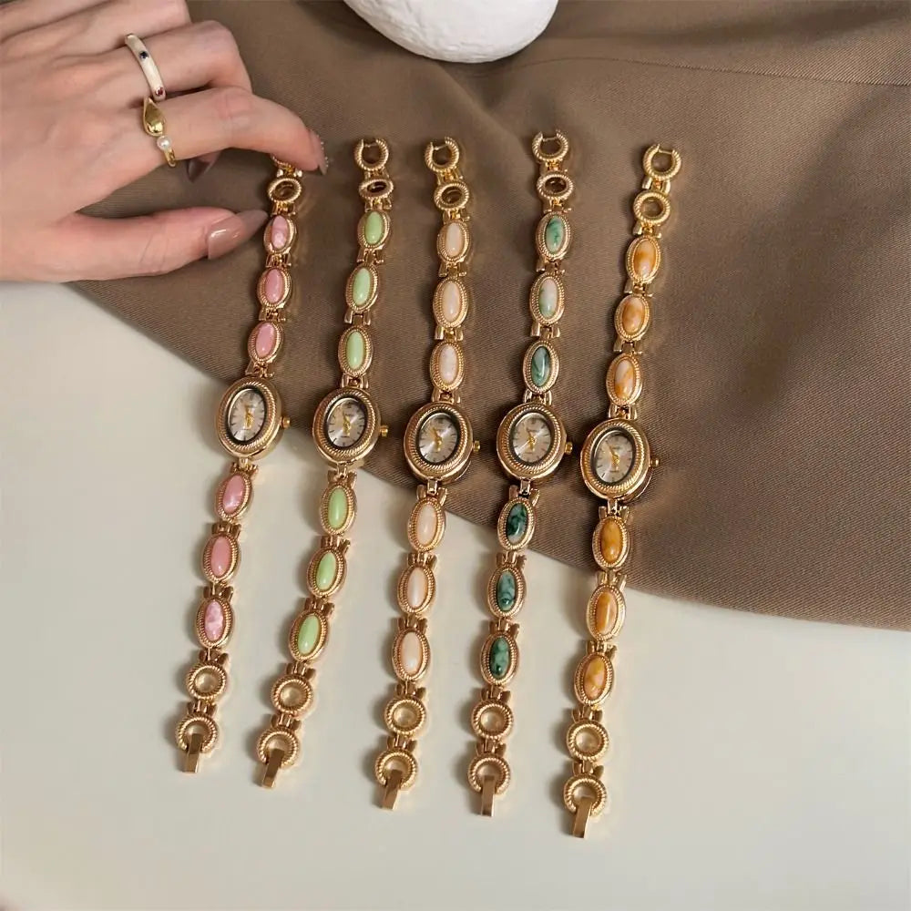 Luxury Oval Bracelet Watch – Vintage Gemstone Quartz Women Bracelet Watch Axl