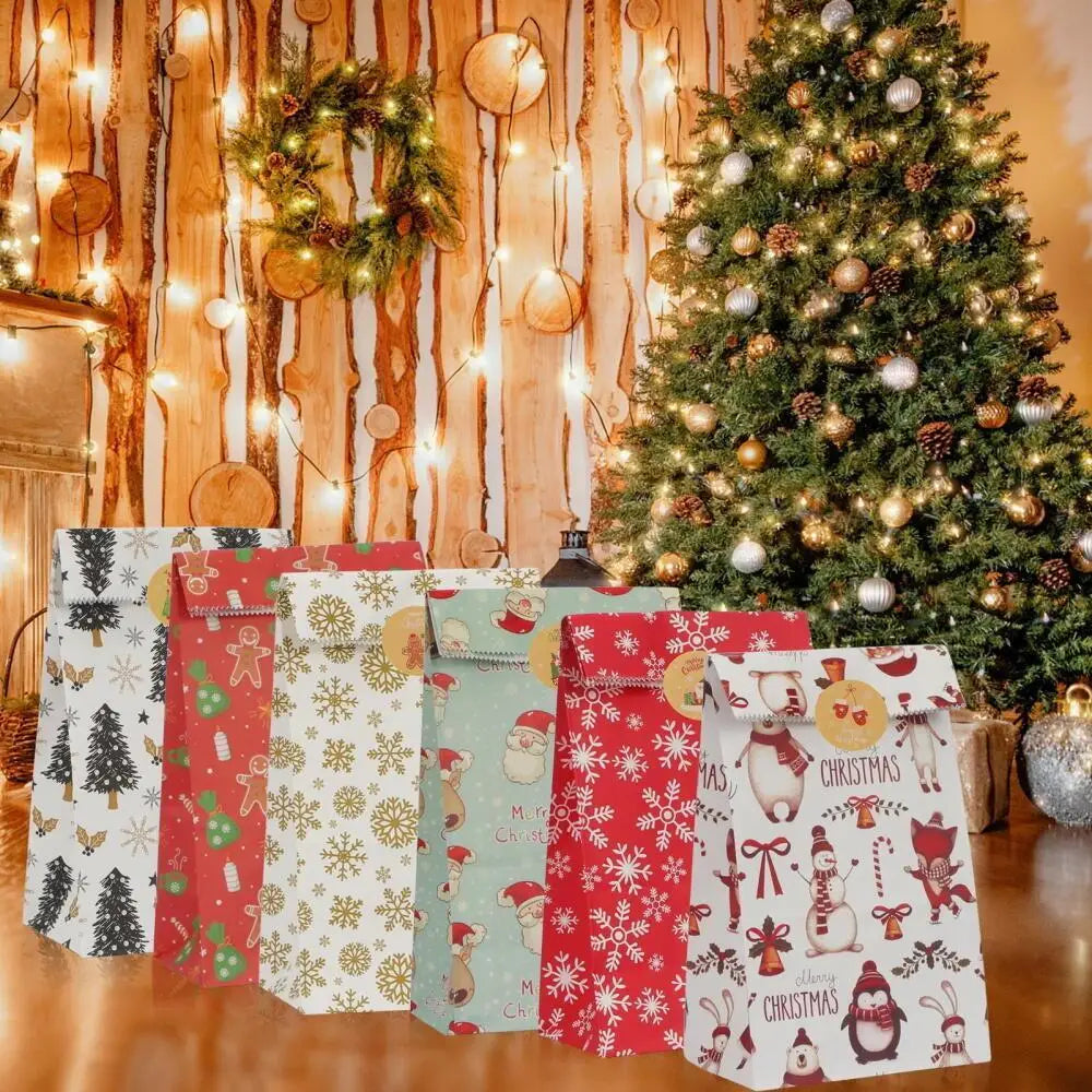 24-Pack Christmas Paper Gift Bags – 6 Designs & Stickers Christmas Gift Bags Axl