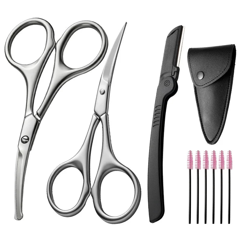 Men's Curved Nose Hair Scissors – Round Tip Stainless Steel Grooming Scissors Axl Crank9Piece Suit