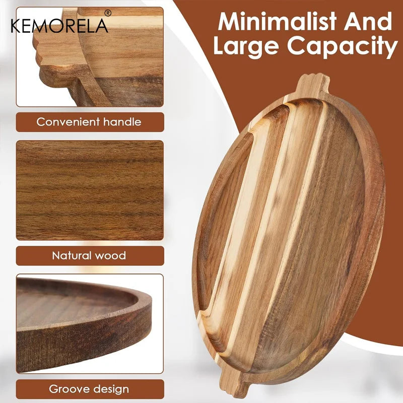 Acacia Wood Charcuterie Board with Handles – Round Serving Tray Charcuterie Serving Board Axl