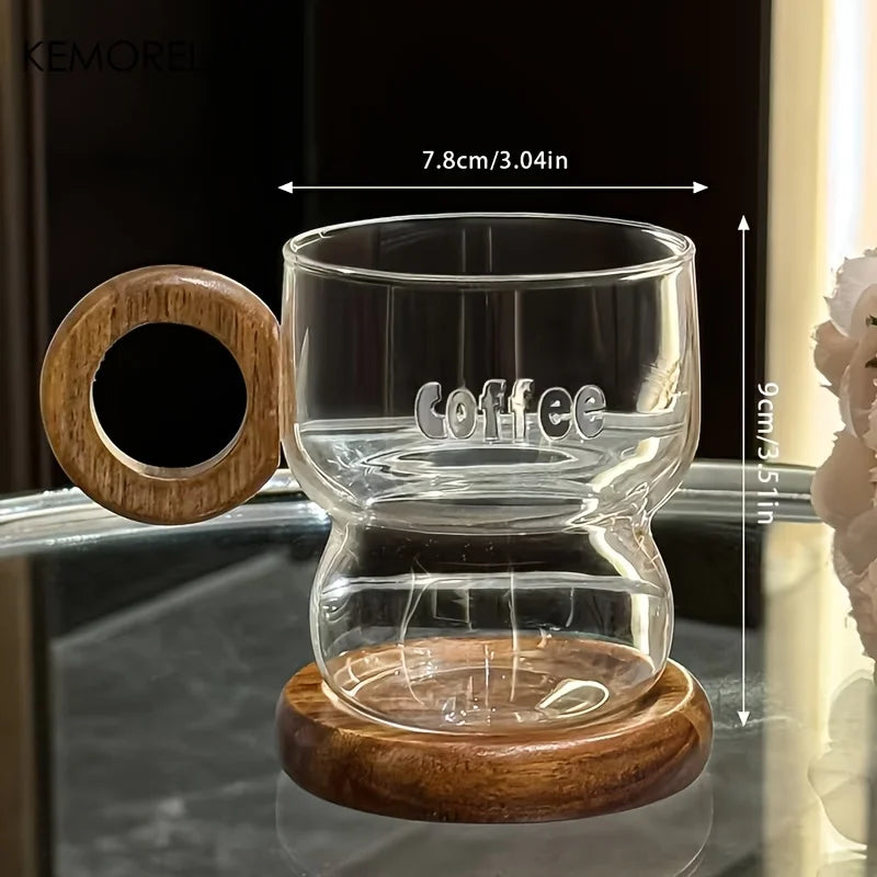 Transparent Glass Coffee Mug with Wooden Handle & Coaster Glass Coffee Mug Axl